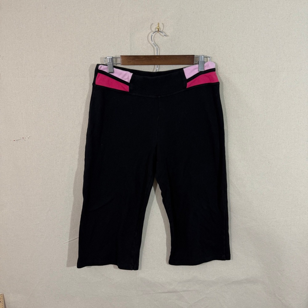 G.W. Womens Black Capri Leggings Pink Colorblock Waistband Size Large Y2K Sporty